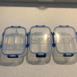 Set of three glass meal prep containers